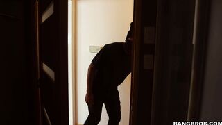 Tiny teen Elsa Dream interrupted by burglar while masturbating