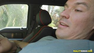 Latin teen Michelle Martinez sucks dick in the front seat