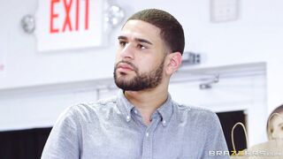 Sexy blonde clerk Cali Carter sucks off his boss in a store