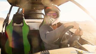 Busty mom Nikki Benz riding sandy buggy through the desert topless