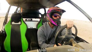 Busty mom Nikki Benz riding sandy buggy through the desert topless