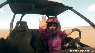 Busty mom Nikki Benz riding sandy buggy through the desert topless