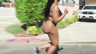 Ebony chick with a giant ass Victoria Cakess shows off outdoors