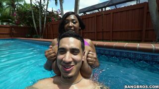 Super hot ebony gal Rachel Raxxx gets her gigantic boobies licked