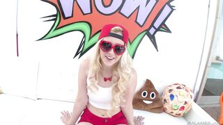Kinky teen blondie in red pants Samantha Rone wants to show her body