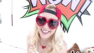 Kinky teen blondie in red pants Samantha Rone wants to show her body