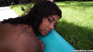 Young black girl Payton Sweet oiled up and fucked outside