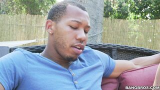 Hot blonde babe Payton Sweet sucking dick in a garden