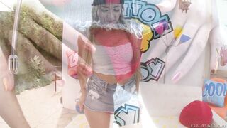 Dirty blonde tease Chloe Amour posing in shorts and sneakers