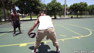 Little hottie Michelle Martinez plays basketball with big black studs