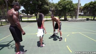 Little hottie Michelle Martinez plays basketball with big black studs