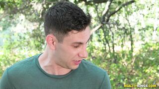 Busty black girl Cassidy Banks sucking white dick in a tent