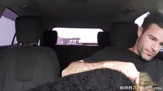 Blonde hottie Janice Griffith gives car blowjob clothed to stranger