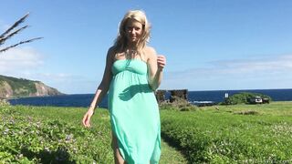 Hot ass blonde Anikka Albrite shows off ass by the ocean