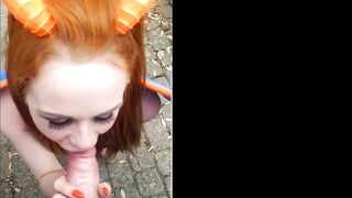 Cosplay redhead Ella Hughes sucks dick of Pokemon GO player