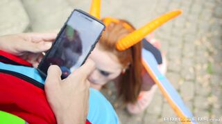 Cosplay redhead Ella Hughes sucks dick of Pokemon GO player