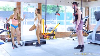Abigail Mac and Nicole Aniston have fun with hot pervert in the gum