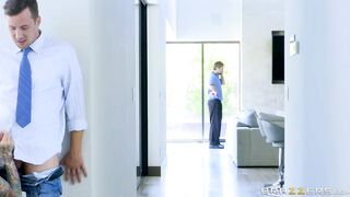 Big boobed mature blondie Sarah Jessie gets down to suck a big schlong