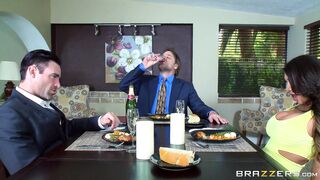 Slutty brunette wifey August Taylor is ready to seduce a businessman