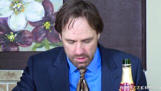 Slutty brunette wifey August Taylor is ready to seduce a businessman