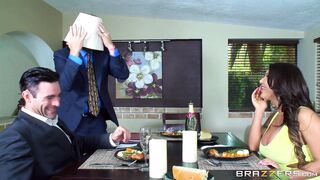 Slutty brunette wifey August Taylor is ready to seduce a businessman