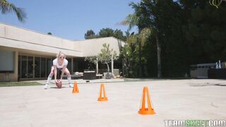 Teen with piercings is getting fucked by the pool outdoors