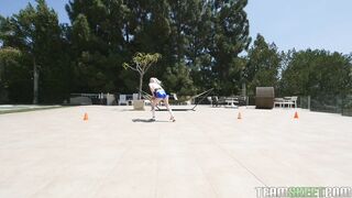 Teen with piercings is getting fucked by the pool outdoors