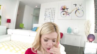 Bibi Noel licks a large cock like a hot pro