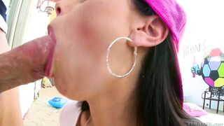 Savannah Fyre is drooling while she is handling a large cock