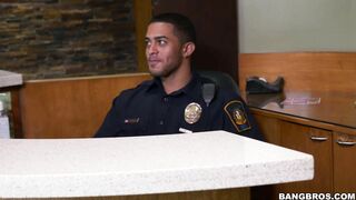 Busty Jazmyn has her eyes all over the security guard