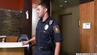 Busty Jazmyn has her eyes all over the security guard