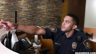 Busty Jazmyn has her eyes all over the security guard