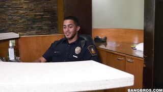 Busty Jazmyn has her eyes all over the security guard