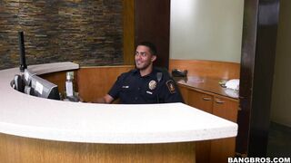 Busty Jazmyn has her eyes all over the security guard