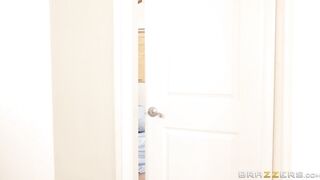 Kendall Woods licks a white cock on the bed