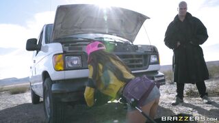 Nikki Benz fixes a car and she gets nude then