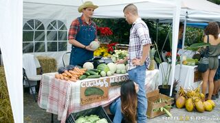 Eva Lovia is giving a blow job to her partner outdoors