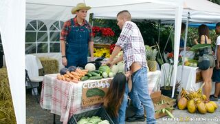 Eva Lovia is giving a blow job to her partner outdoors