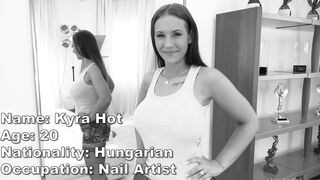 Kyra Hot smiles as she does a kinky striptease today