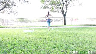 A sexy amateur Aubrey Rose is outdoors and she is working out