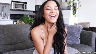 Maya Bijou smiles as her partner goes for her ass