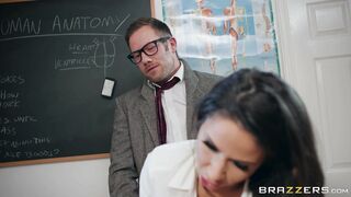 Roxxy Lea is rammed on the desk in the classroom