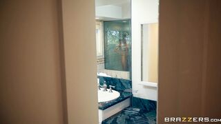 Brandi Love is getting naked in the shower and wet