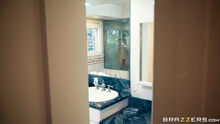 Brandi Love is getting naked in the shower and wet