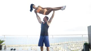 Apolonia Lapiedra is working out on the rooftop in a sexy way