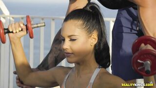 Apolonia Lapiedra is working out on the rooftop in a sexy way