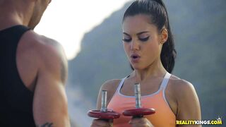 Apolonia Lapiedra is working out on the rooftop in a sexy way