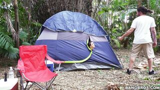 Keisha Grey is being fucked doggy style in the forest