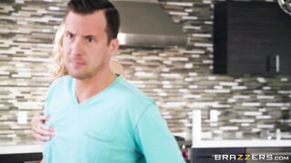 Julia Ann gets her tits worshiped in the kitchen by her partner