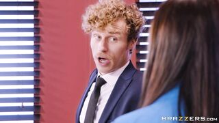 Angela White and Lena Paul have fun in the office